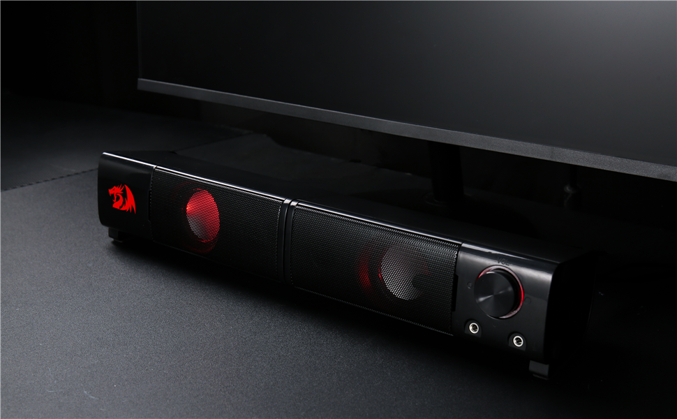 Redragon GS550 PC Gaming Speakers 2.0 Channel Desktop Computer Sound Bar  Quality Bass & Decent Red Backlit