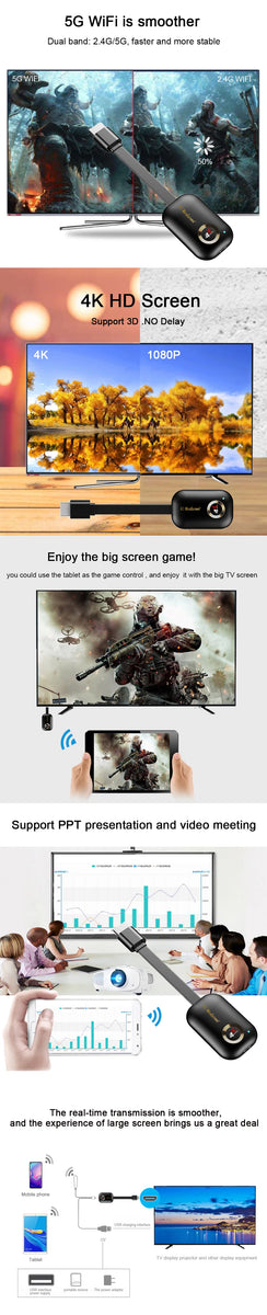 Mirascreen G9 Plus 2.4G/5G 4K Wireless H.265 HD Wifi Display Dongle for Miracast Airplay DLNA TV Stick for For Android IOS to TV