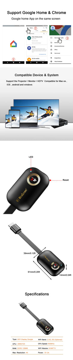 Mirascreen G9 Plus 2.4G/5G 4K Wireless H.265 HD Wifi Display Dongle for Miracast Airplay DLNA TV Stick for For Android IOS to TV