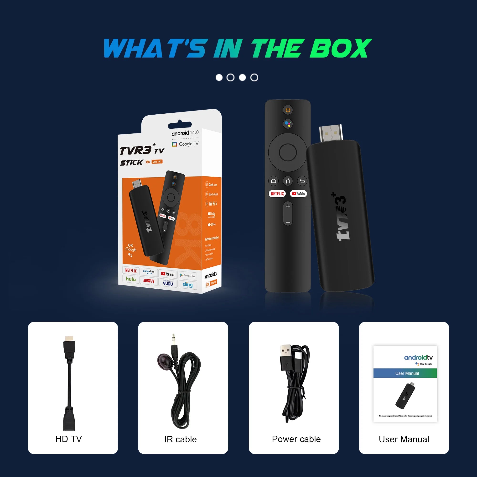 4K TV Stick Smart Android TV Stick RK3518 Quad Core Voice Remote Control WiFi6 8K HDR Android 14 TV Stick 2GB 16GB