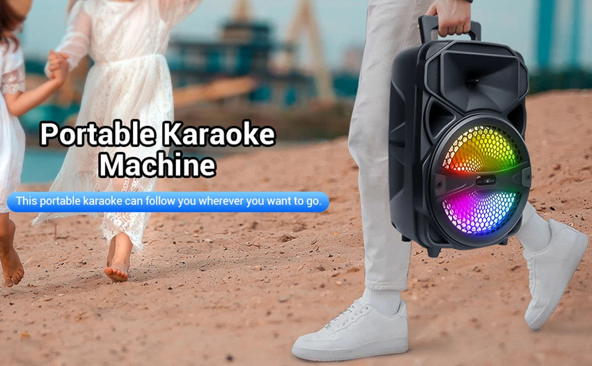 8"1000W Portable Bluetooth Speaker Heavy Bass Sound System Party DJ With Microphone and Remote RGB Led Light USB TF FM Subwoofer