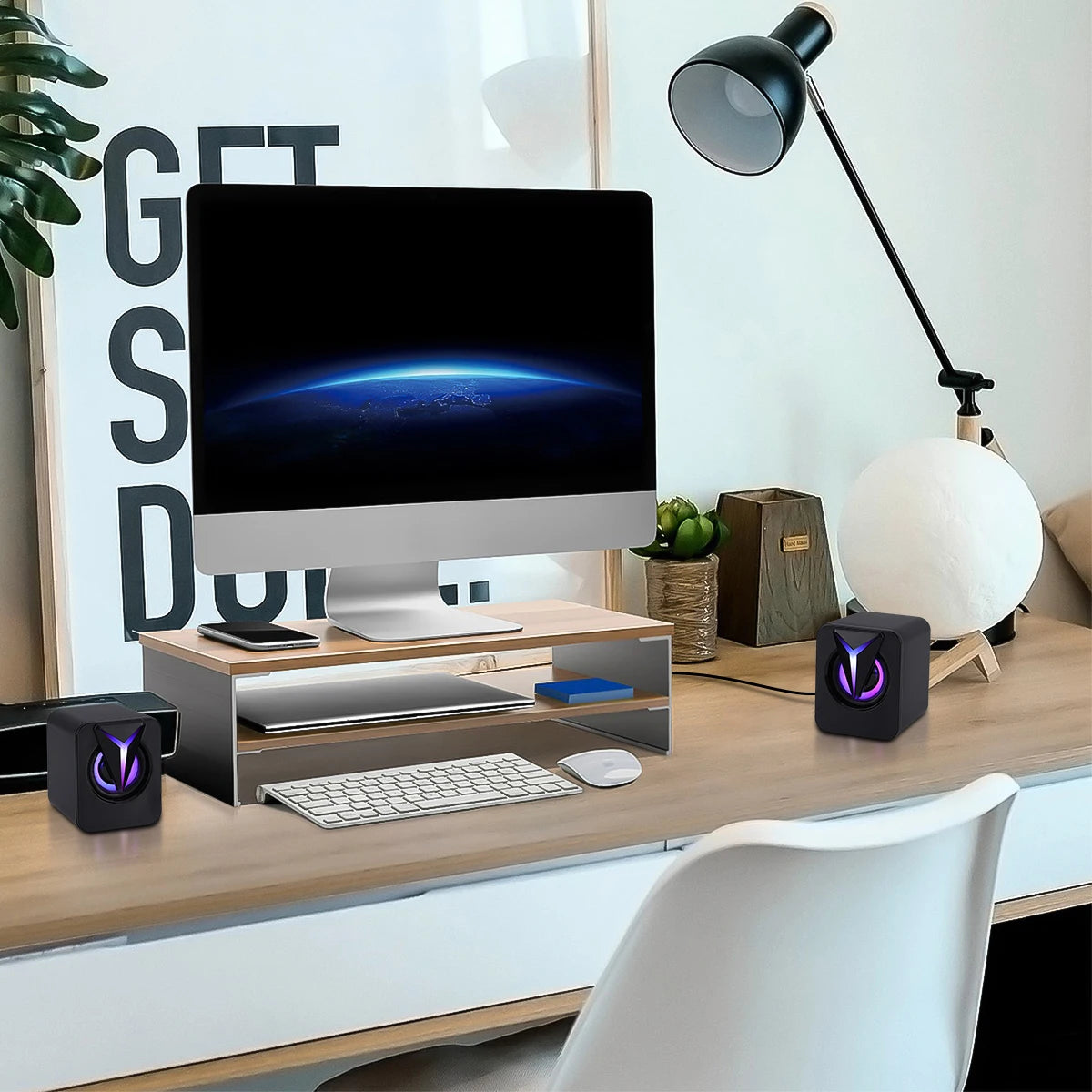 USB Wired Computer Speakers PC Sound Box HIFI Stereo 3.5mm Jack with RGB LED Light Game Speaker For Desktop Computer