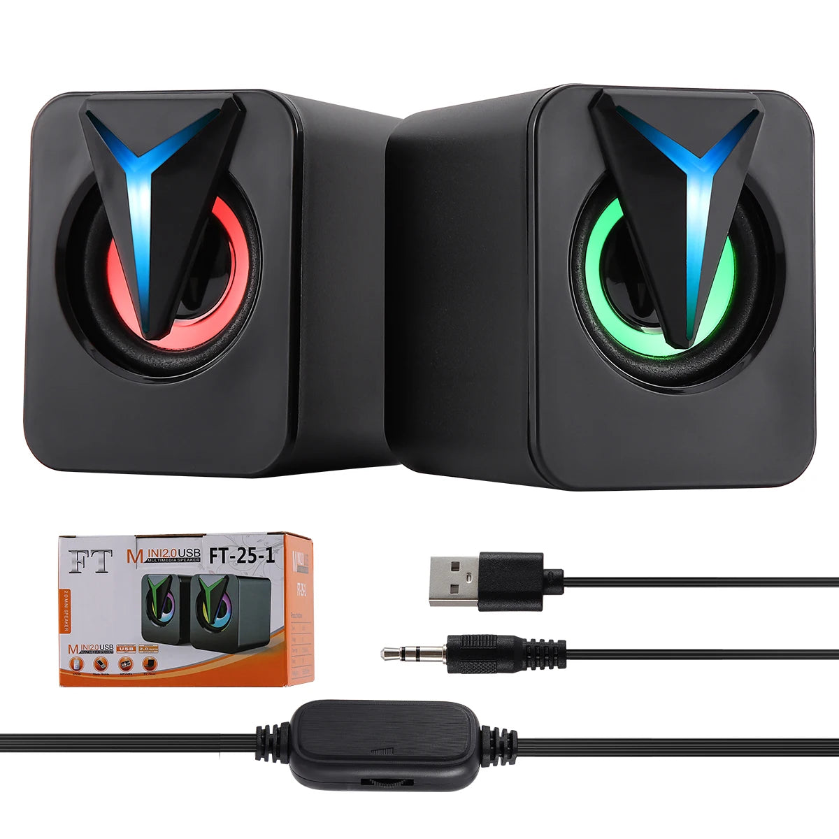 USB Wired Computer Speakers PC Sound Box HIFI Stereo 3.5mm Jack with RGB LED Light Game Speaker For Desktop Computer