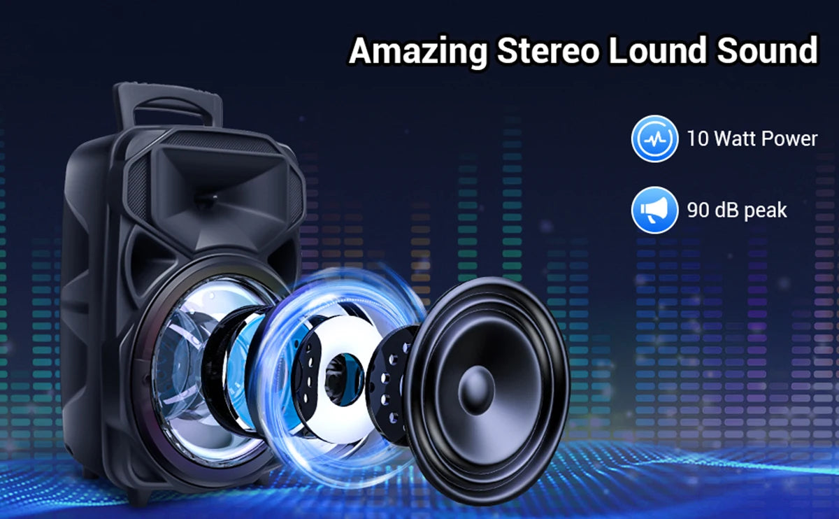 8"1000W Portable Bluetooth Speaker Heavy Bass Sound System Party DJ With Microphone and Remote RGB Led Light USB TF FM Subwoofer