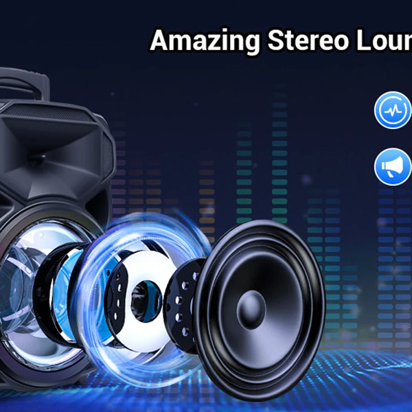 8"1000W Portable Bluetooth Speaker Heavy Bass Sound System Party DJ With Microphone and Remote RGB Led Light USB TF FM Subwoofer