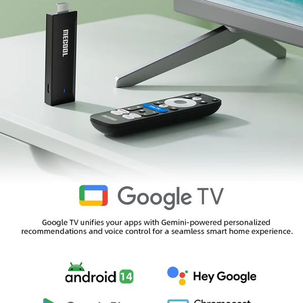 MECOOL Android TV Stick MEgo 1 2K Android 14 Google TV OS Netflix Chromecast TV 1+8G WIFI 2.4G/5G HDR10+ TV Box Vs Fire TV Stic