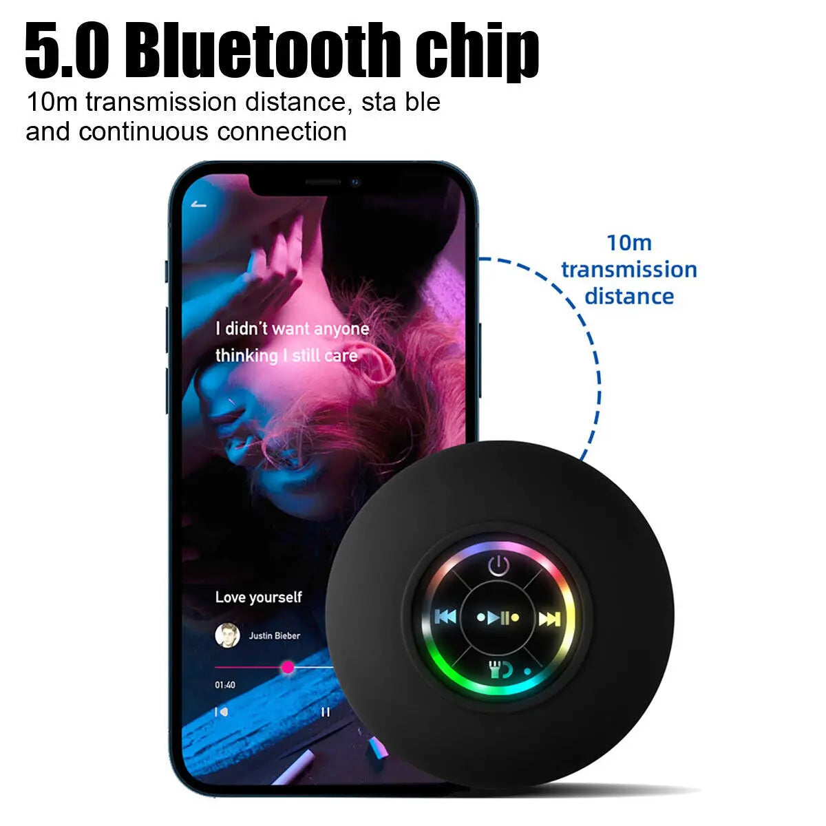 Portable Wireless Bluetooth Speaker Waterproof Suction For Shower Bathroom Black