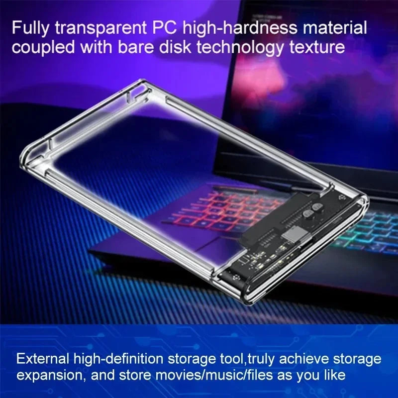 USB3.0 External HDD Case 5 6 Gbps 2.5 Inch Transparent Hard Disk Case Hard Drive Enclosure SATA HDD SSD Storage Case for Laptop