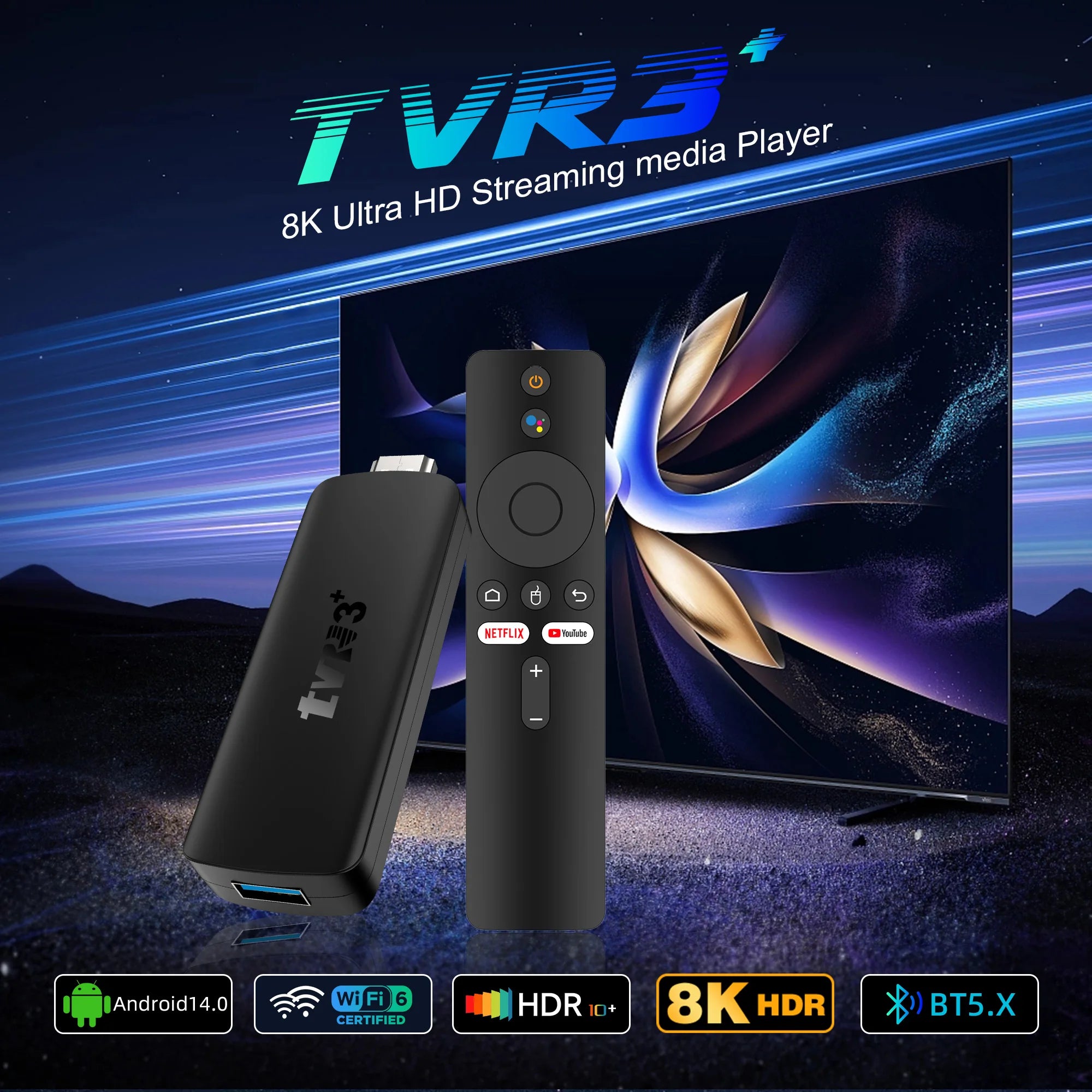 4K TV Stick Smart Android TV Stick RK3518 Quad Core Voice Remote Control WiFi6 8K HDR Android 14 TV Stick 2GB 16GB