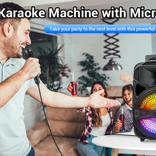 8"1000W Portable Bluetooth Speaker Heavy Bass Sound System Party DJ With Microphone and Remote RGB Led Light USB TF FM Subwoofer