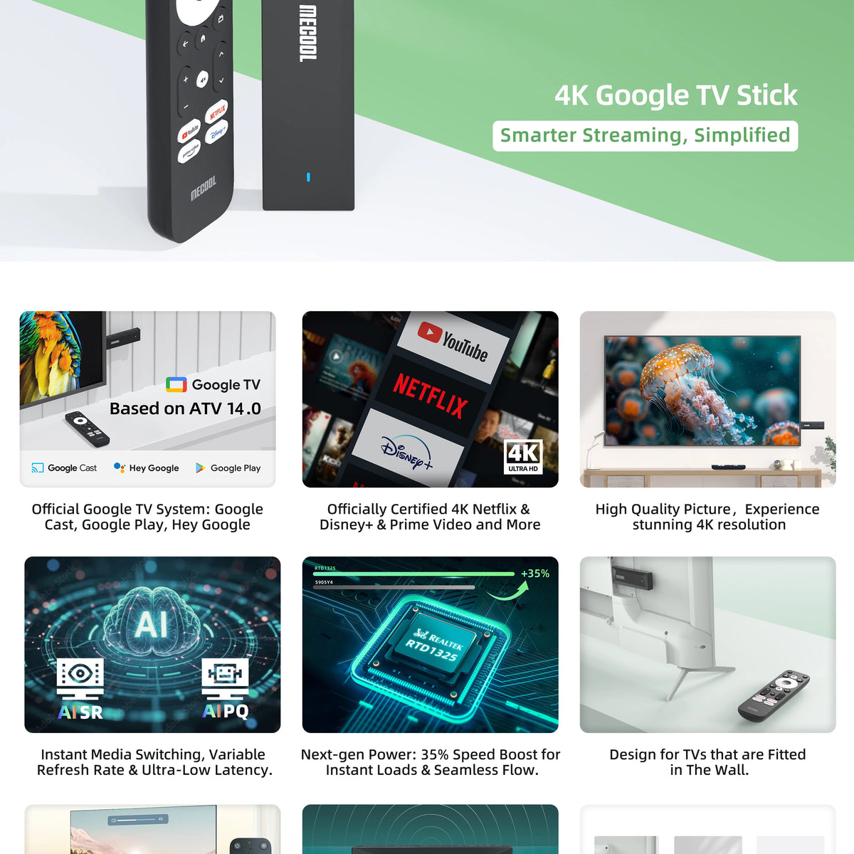 MECOOL MEgo 1 TV Stick Reltek Quad-core 8GB Google Android TV Sticks 4K Dolby Netflix TV Box 2025 High Quality Consoles