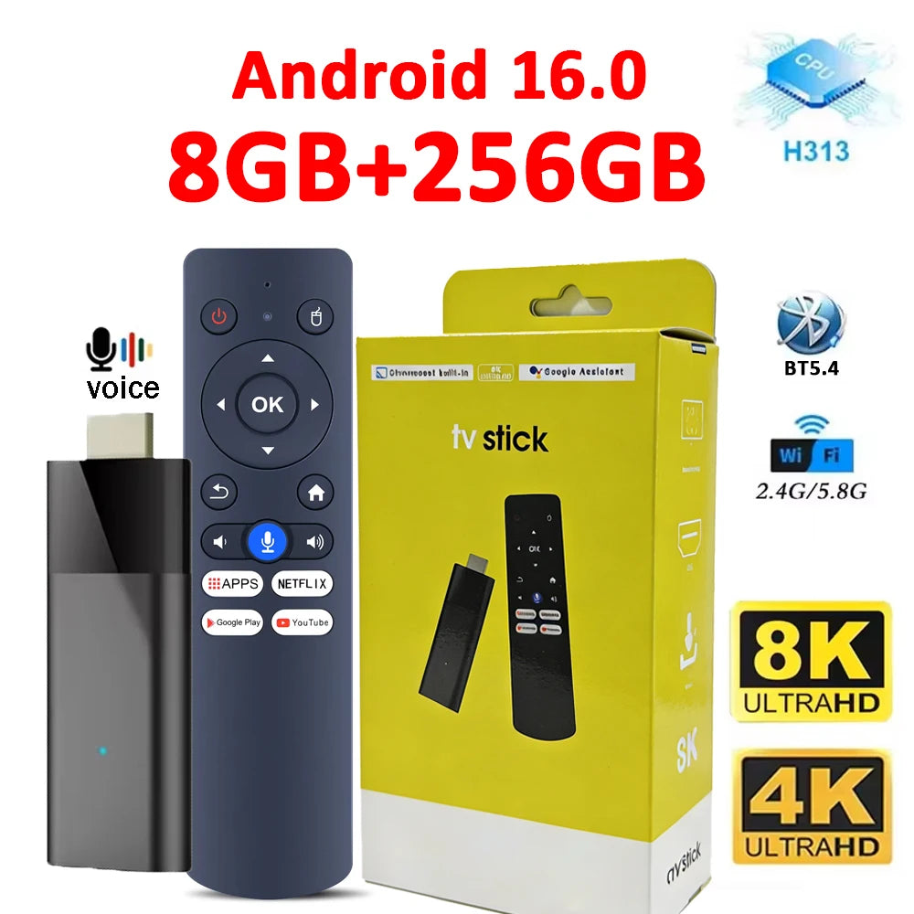Q12 Android 16 Smart TV Stick Allwinner H313 8GB 256GB Support 8K 4K Media Player 4G 5G Wifi HDR10+ Google Voice Remote TV Box