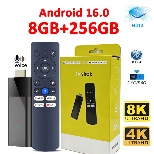 Q12 Android 16 Smart TV Stick Allwinner H313 8GB 256GB Support 8K 4K Media Player 4G 5G Wifi HDR10+ Google Voice Remote TV Box