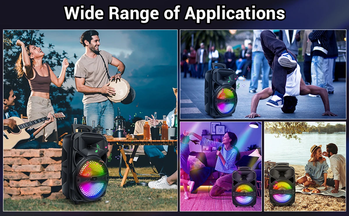 8"1000W Portable Bluetooth Speaker Heavy Bass Sound System Party DJ With Microphone and Remote RGB Led Light USB TF FM Subwoofer