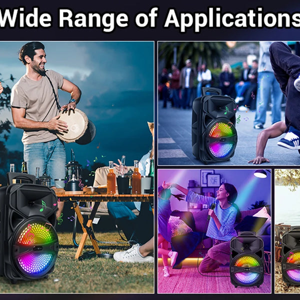 8"1000W Portable Bluetooth Speaker Heavy Bass Sound System Party DJ With Microphone and Remote RGB Led Light USB TF FM Subwoofer