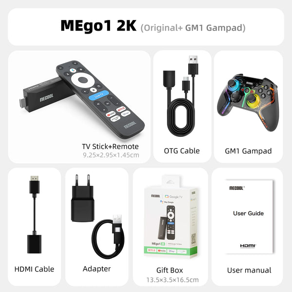 MECOOL Android TV Stick MEgo 1 2K Android 14 Google TV OS Netflix Chromecast TV 1+8G WIFI 2.4G/5G HDR10+ TV Box Vs Fire TV Stic