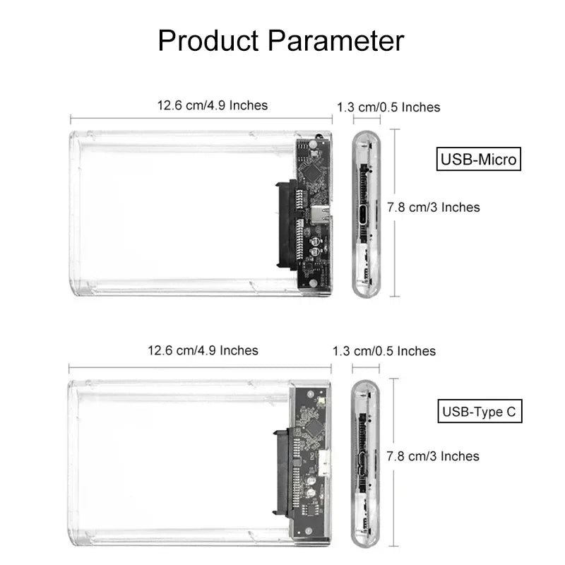 USB3.0 External HDD Case 5 6 Gbps 2.5 Inch Transparent Hard Disk Case Hard Drive Enclosure SATA HDD SSD Storage Case for Laptop