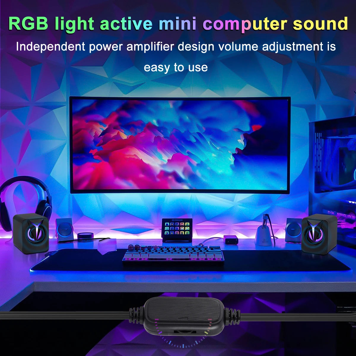 USB Wired Computer Speakers PC Sound Box HIFI Stereo 3.5mm Jack with RGB LED Light Game Speaker For Desktop Computer