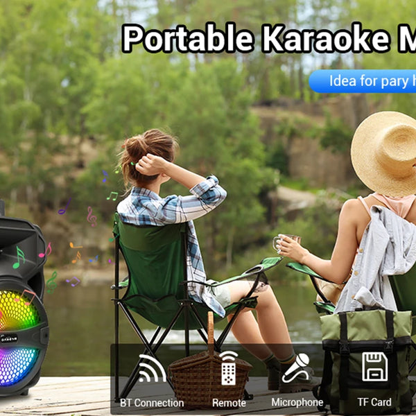 8"1000W Portable Bluetooth Speaker Heavy Bass Sound System Party DJ With Microphone and Remote RGB Led Light USB TF FM Subwoofer