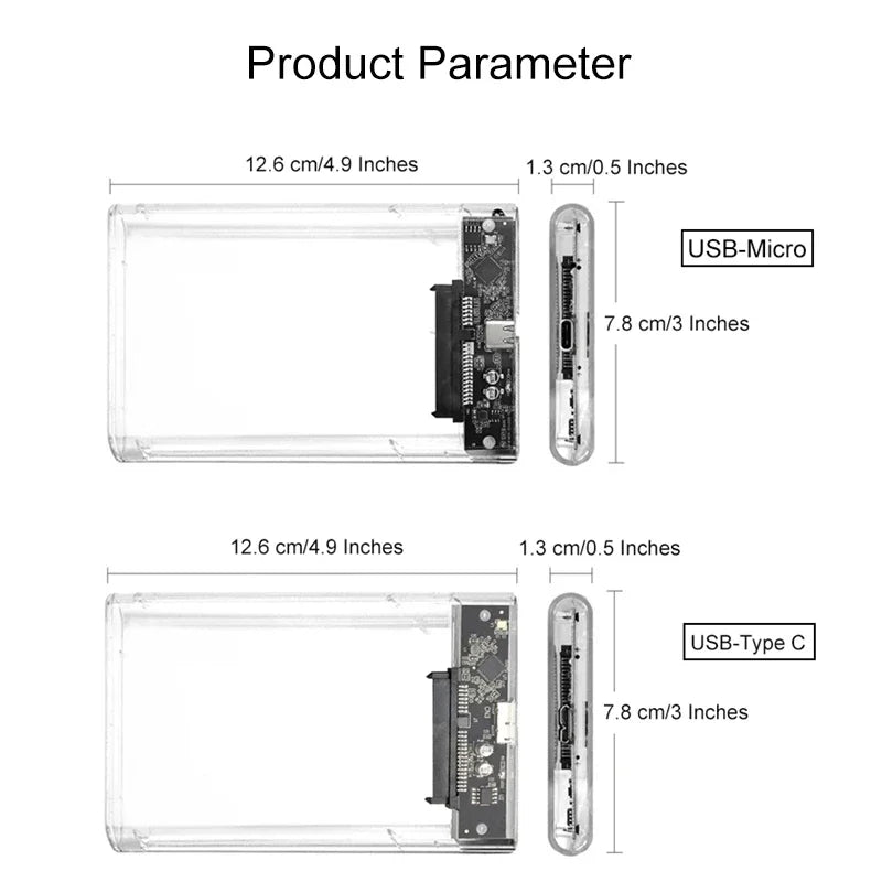 USB3.0 External HDD Case 5 6 Gbps 2.5 Inch Transparent Hard Disk Case Hard Drive Enclosure SATA HDD SSD Storage Case for Laptop